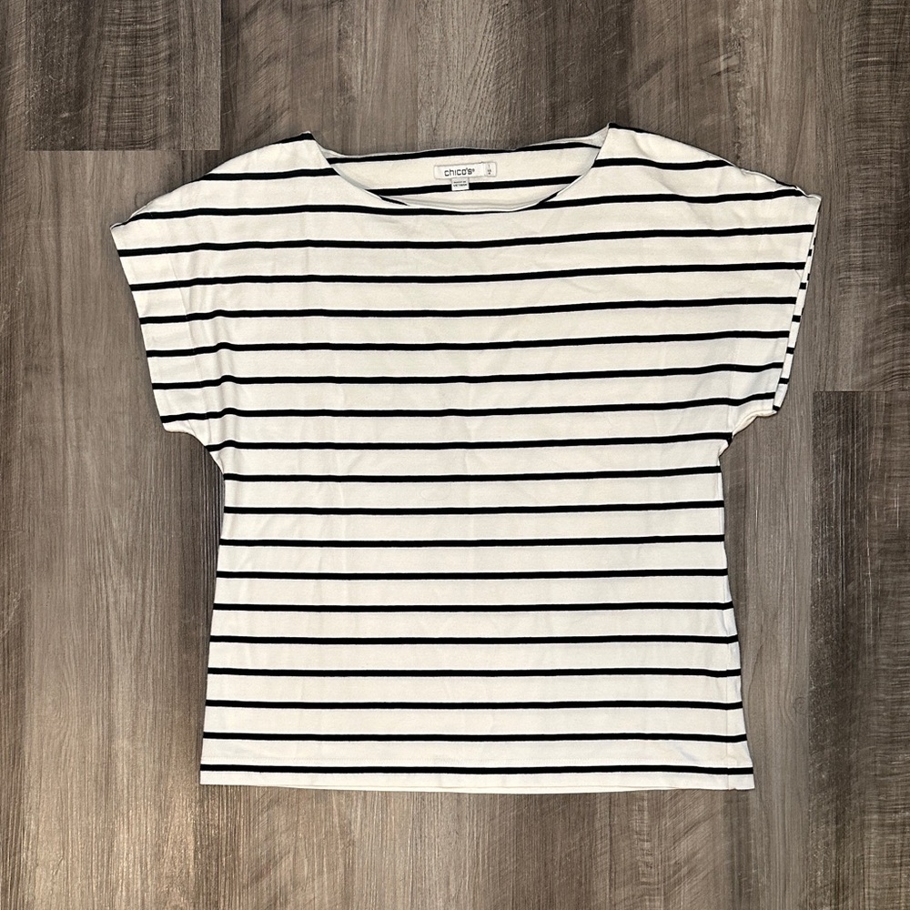 Chico’s Stripe Modern Cap Sleeve Tee - 1 (Medium)